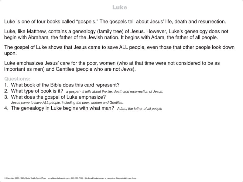 luke bible book summary card back